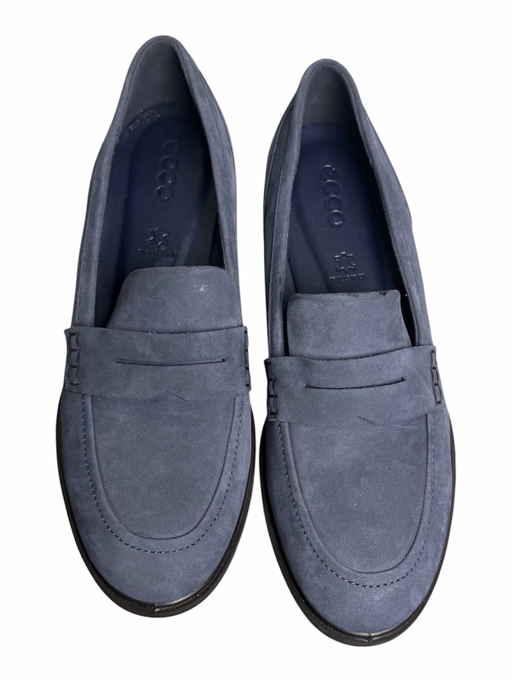 ECCO Soft Blue Leather Loafers Slip On Comfort Flats, 9.5